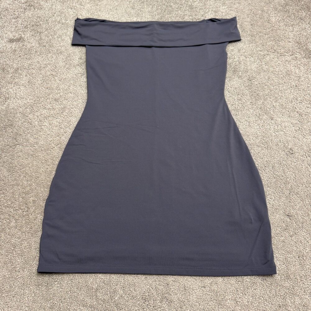 Aritzia Contour Off The Shoulder Bodycon Mini Dress Womens XL Slate Blue Stretch